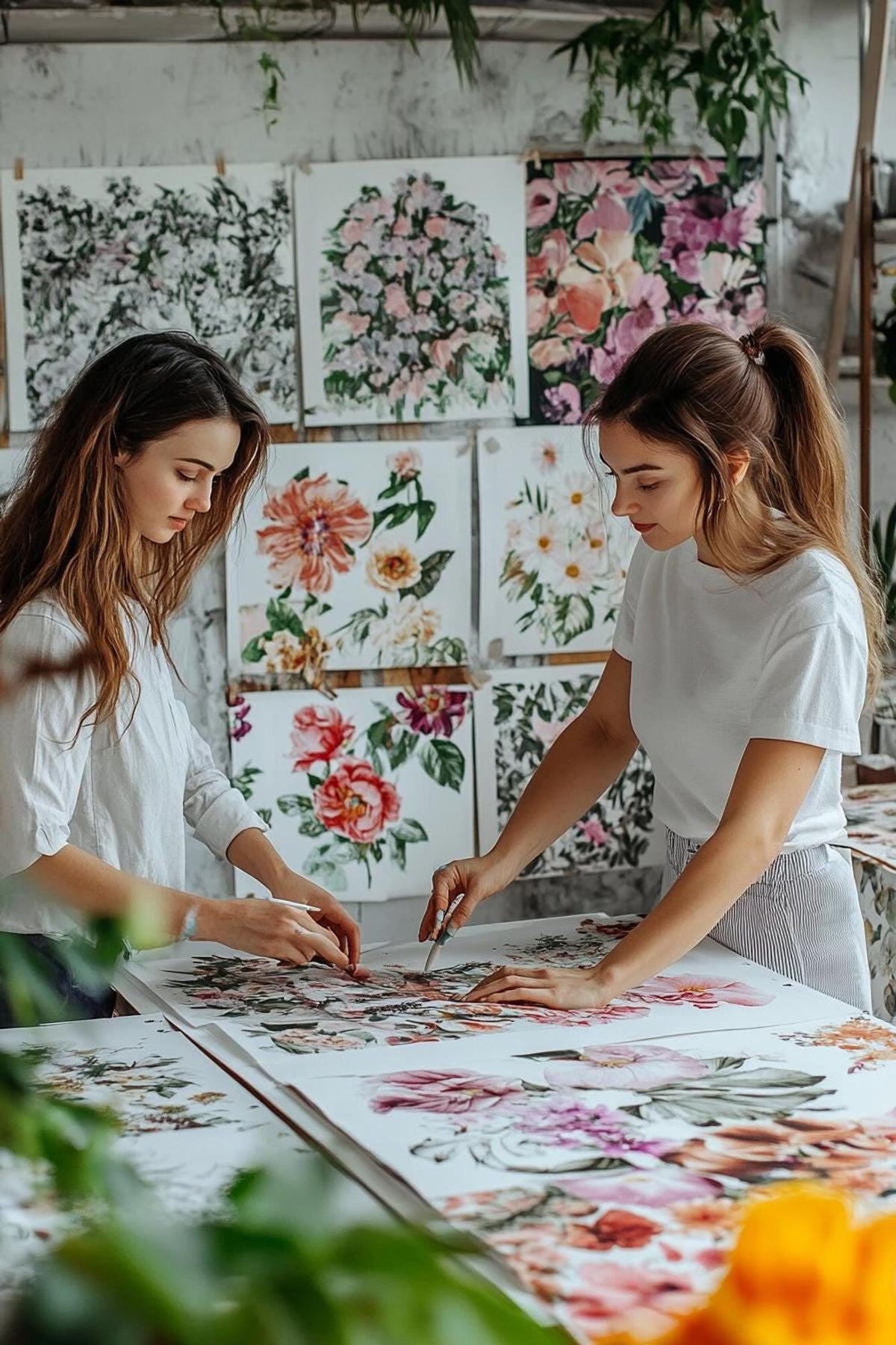 Printed Denim Fabric with Floral Design, 60" Width By The Yard