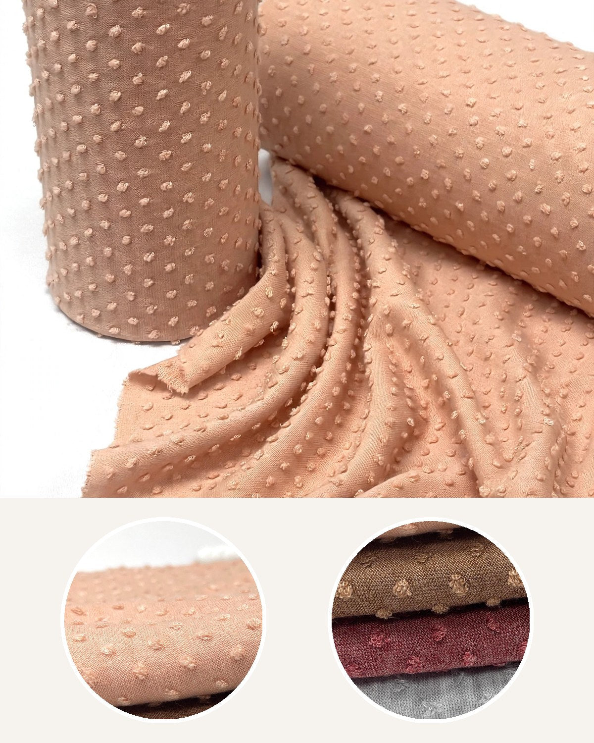 U-Jacquard Swiss Dot Knit. Jacquard Fabric, SOLIDS VARIETY, Fabric by the 1/2 Yard, Yard, or Sample, stretchy fabric - 40-Yard Roll