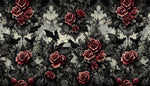 Whimsical gothic seamless fabric flat lay view