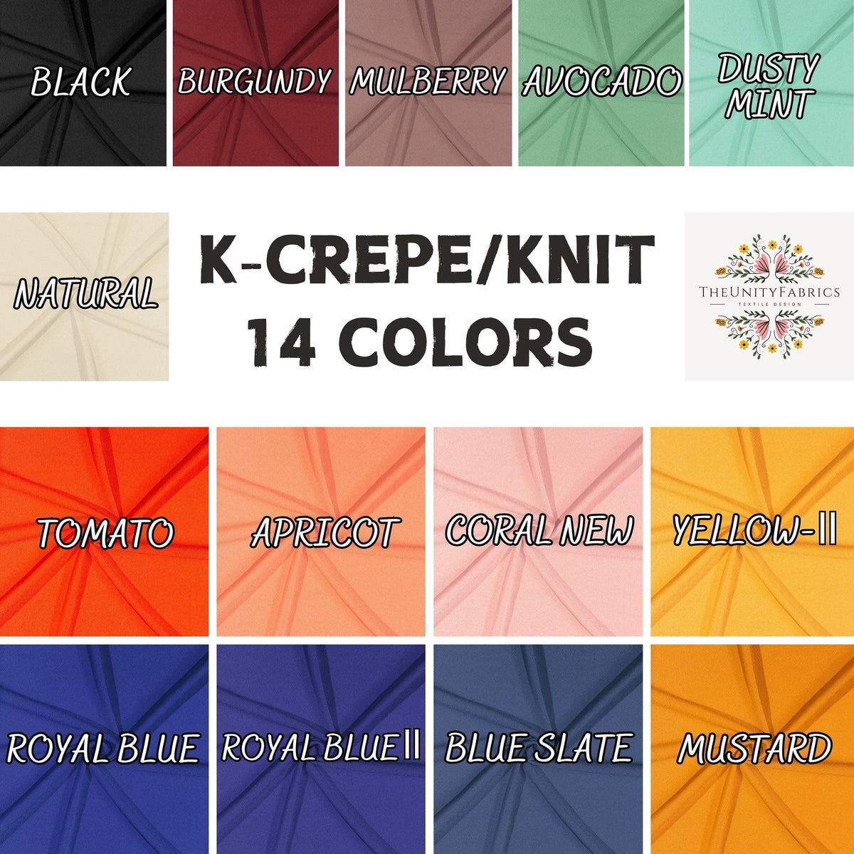 K-crepe/Knit Solid Color Textured Poly. 60" width. Fabric By The Yard. - 40-Yard Roll
