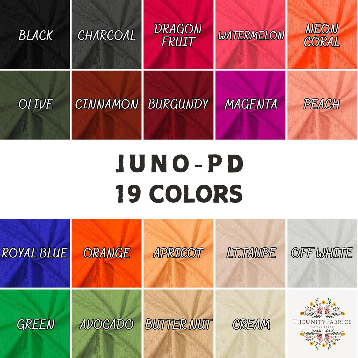 multicolor crepe, solid summer spring dress top, pants fabric. thin fabric. Juno pd - 40-Yard Roll
