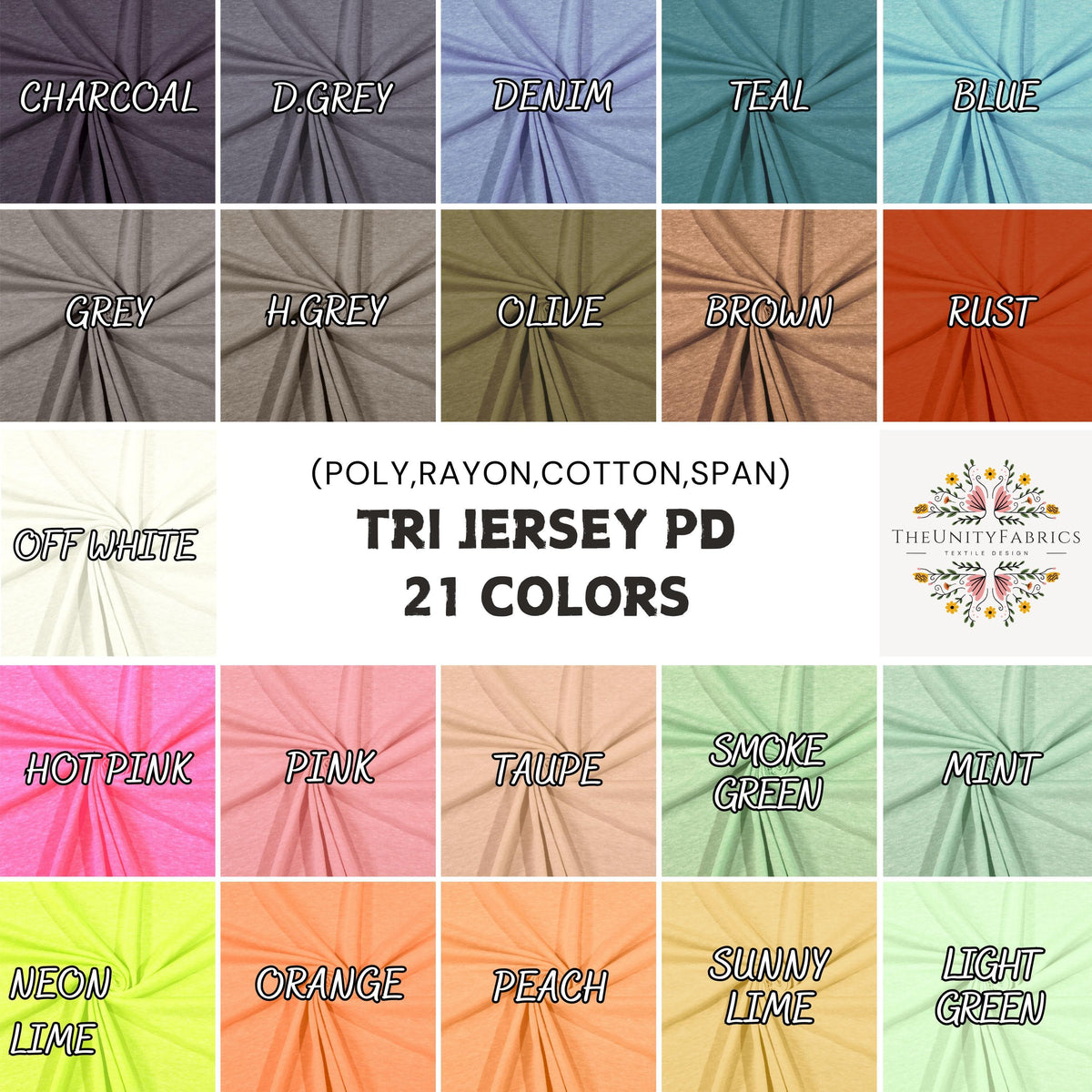 TRI Jersey PD Solid Color. 60" width. Fabric By The Yard.