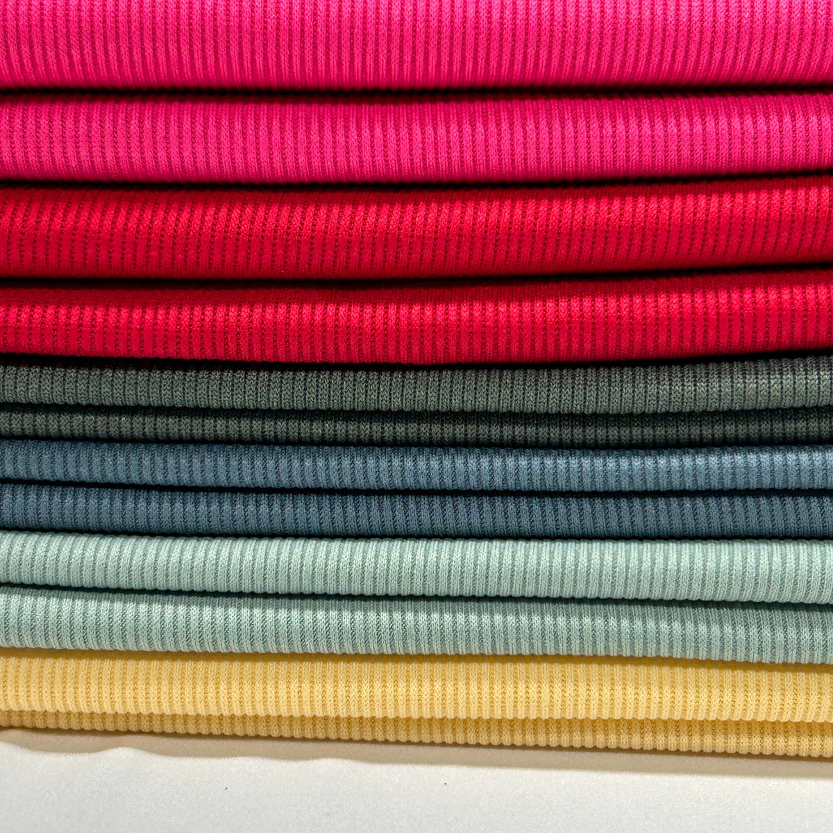 Rib knit fabric 2x1 . 60 inch width Baby Rib. Athena PD. 17 multicolor.  dress, top, stripe rib stretch. - 40-Yard Roll