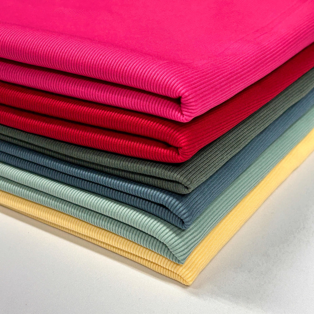Rib knit fabric 2x1 . 60 inch width Baby Rib. Athena PD. 17 multicolor.  dress, top, stripe rib stretch. - 40-Yard Roll