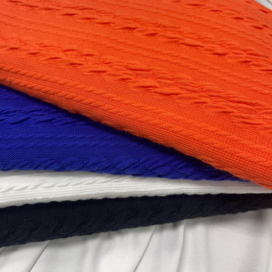 Cable knit fabric. HE-5978 Twisted Pattern Textured Poly Fabric. 60" width. Fabric By The Yard.