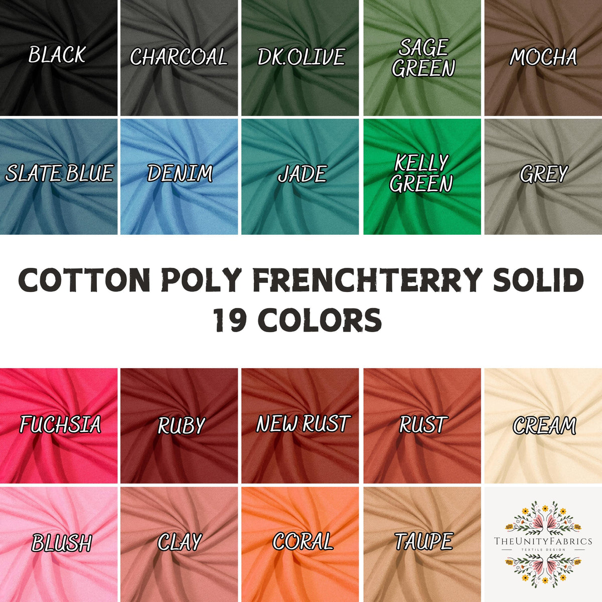 Cotton Polyester French Terry Solid PD. 60" width. Fabric By The Yard.