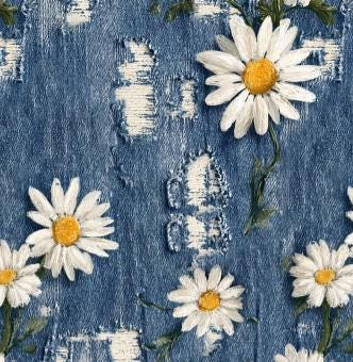 Printed Denim Fabric with Floral Design, 60" Width By The Yard