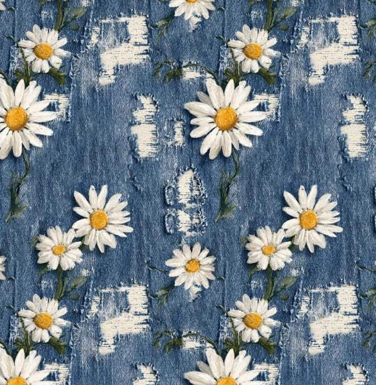 Printed Denim Fabric with Floral Design, 60" Width By The Yard