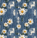 Printed Denim Fabric with Floral Design, 60" Width By The Yard