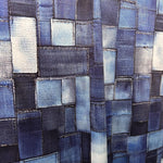 Printed Denim Fabric, Blue Patchwork Texture, 60-Inch Width