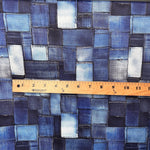 Printed Denim Fabric, Blue Patchwork Texture, 60-Inch Width