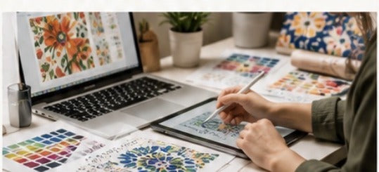 Textile designer working on a custom floral pattern